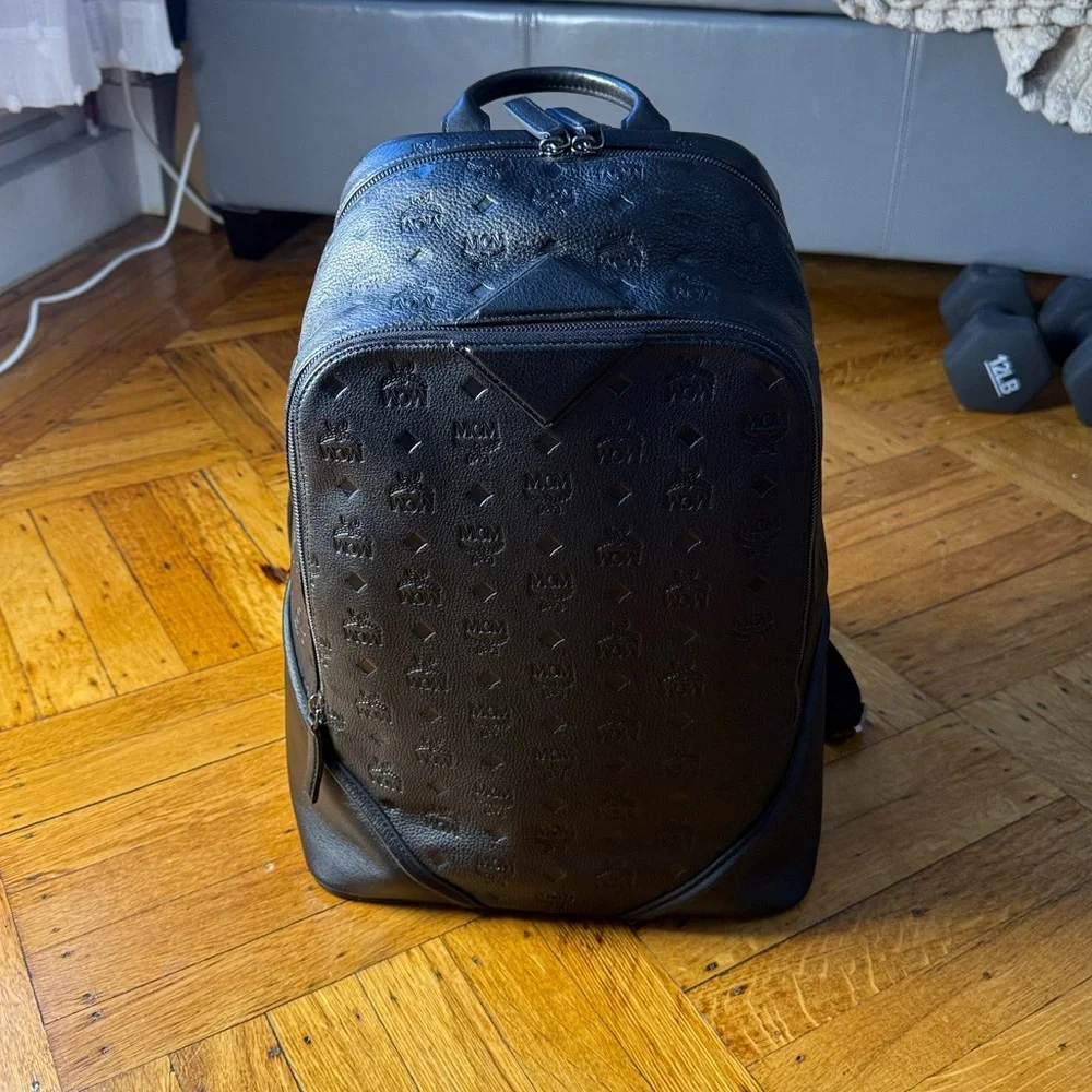 MCM Black Embossed Backpack